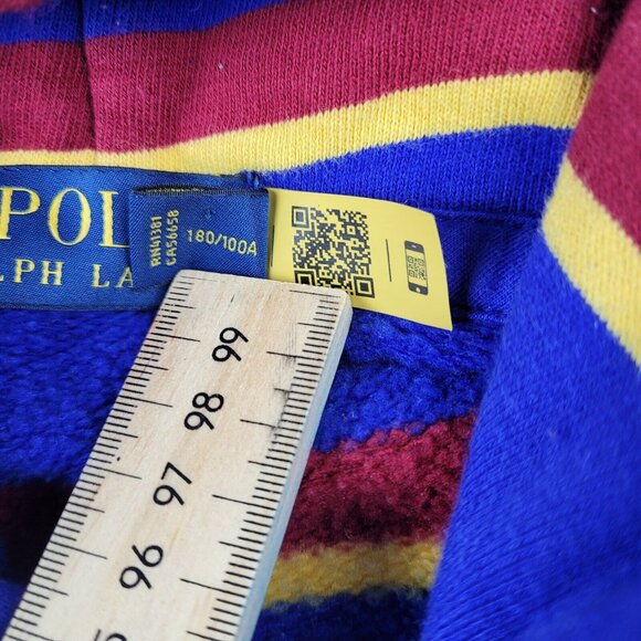 Polo Ralph Lauren Hoodie Large Men's Fleece Lined Pullover Multicolor Striped - Picture 7 of 12